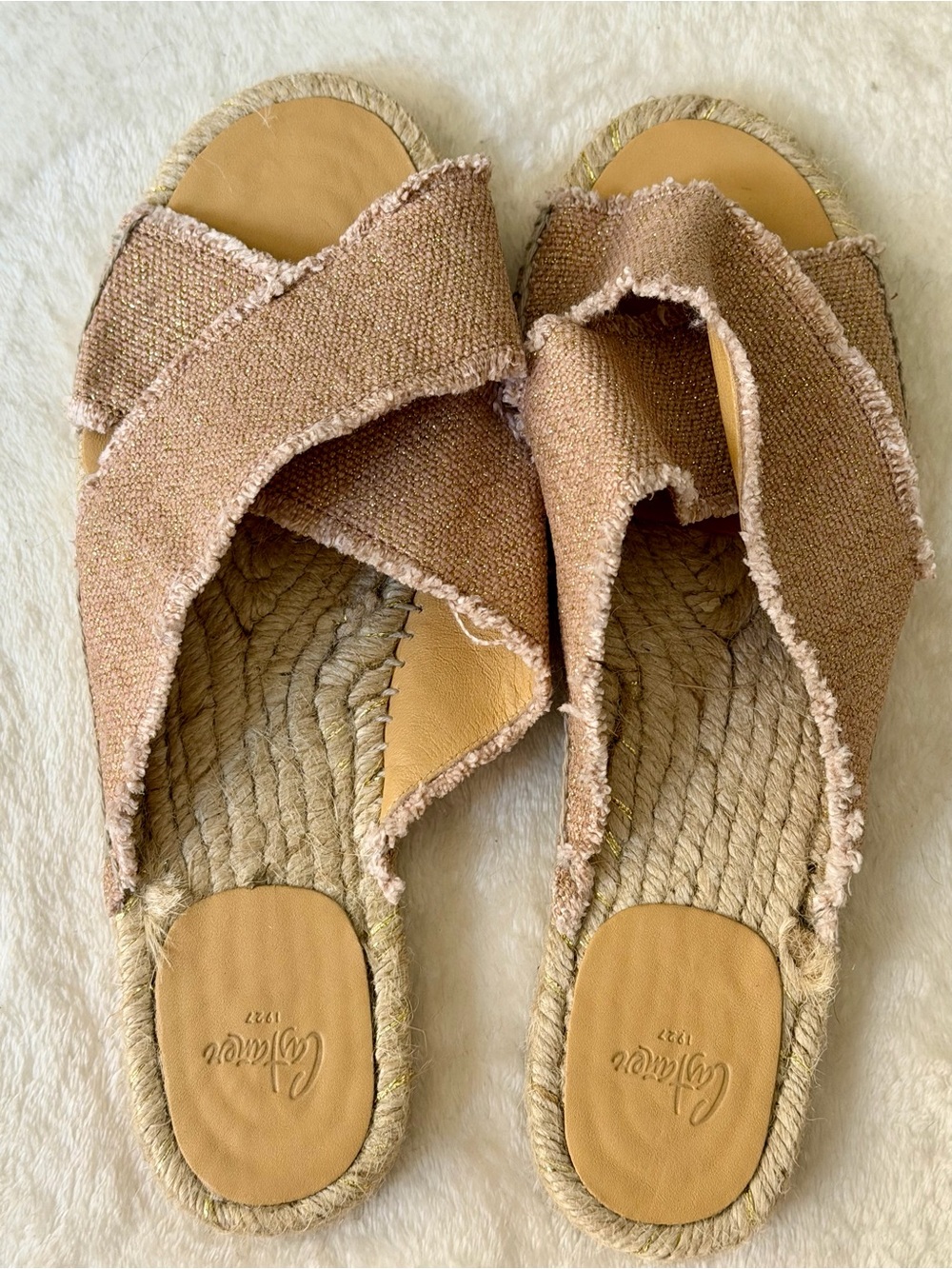 NWT Castaner Rose Gold Crossband Espadrille Slide Sandals